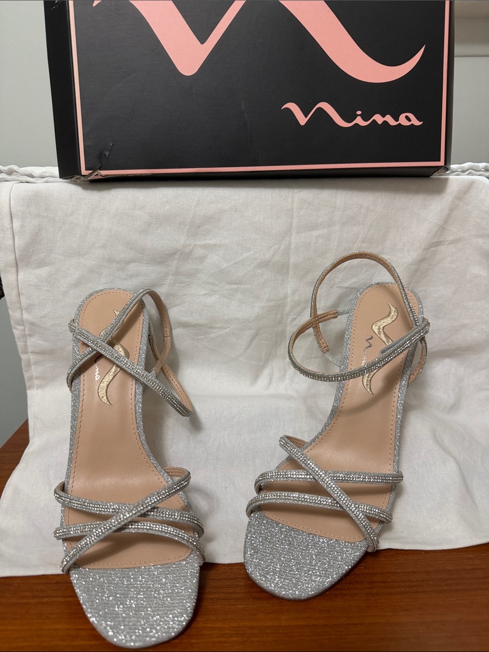 Nina Silver Glitter Strappy Sandal Heels